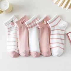 春夏季新款襪子女粉色精緻可愛桃桃船襪甜美日系卡通百搭薄款短襪