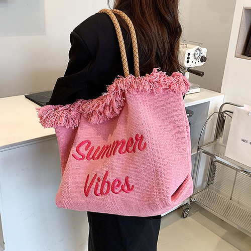 Large Capacity Large Women's Fashion Braided Bag  Summer New Trendy Versatile Shoulder Handheld Tote Bag