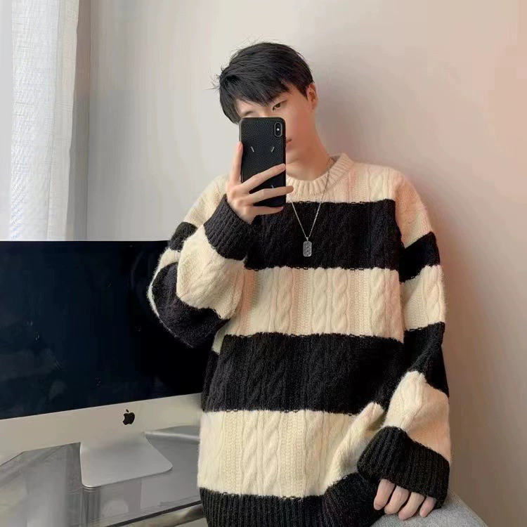 Winter sweater with a round collar, trend knitted jacket, increased thickness