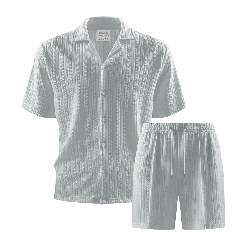 Men's 3D Printed Sports Casual Two-Piece Set Solid Color Summer Cross-Over Short Sleeve Top And Shorts Ensemble Black White_voghion.com