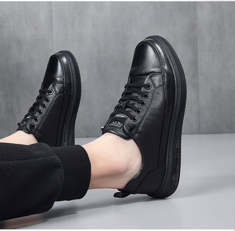 Chaussures en cuir pour hommes, chaussures plates noires, chaussures décontractées et polyvalentes en cuir de vachette de qualité supérieure, nouvelle collection automne_voghion.com