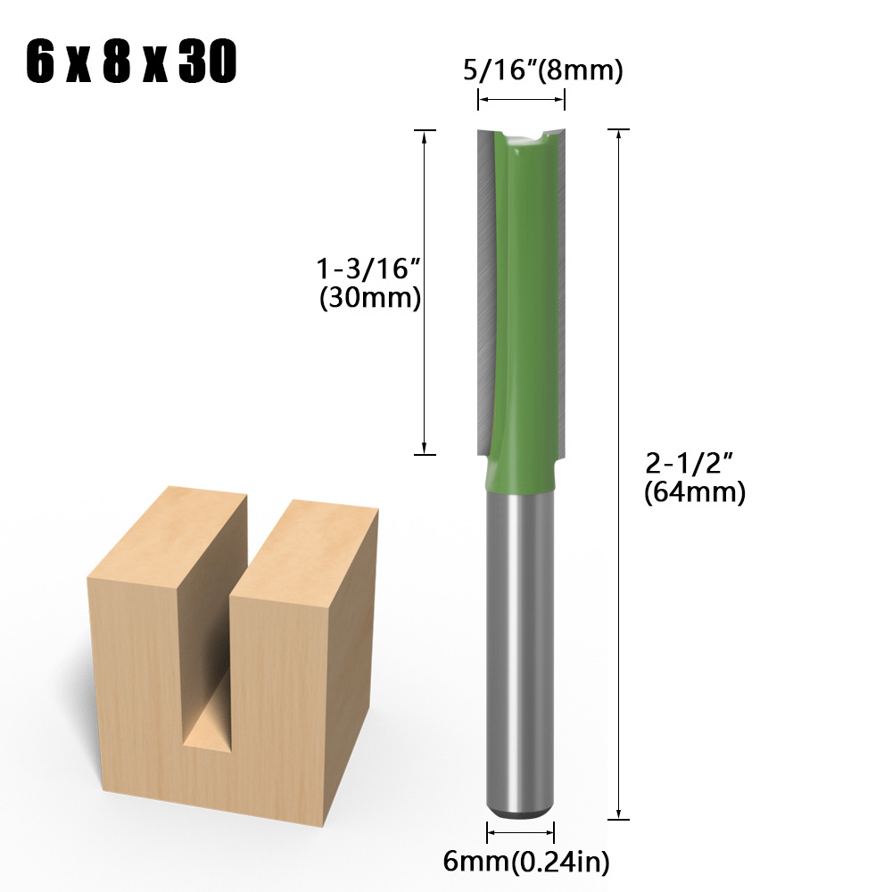 Cuchilla ranurada dos en uno con mango de 1/4 y 6 vástago Cuchilla ranurada recta de un solo filo y doble filo Cuchilla ranuradora de corte Fresa para carpintería