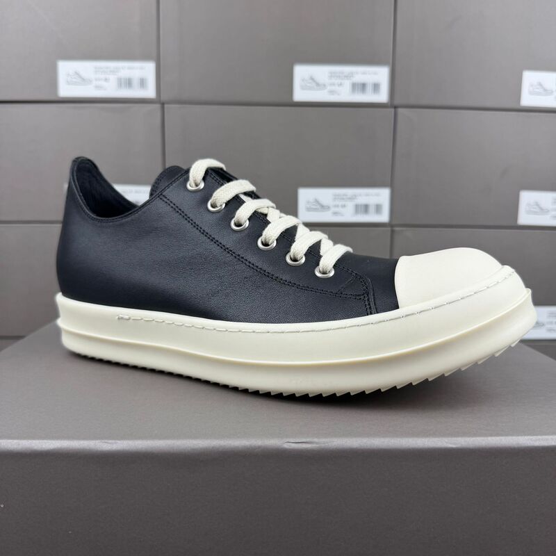 New Men's Dark Style Full-Grain Leather Low-Top Sneakers, Unisex Classic Versatile Trendy Sneakers