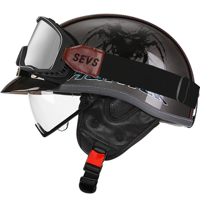 Motosiklet kaskı (dəbilqə) — Women Summer All-Season Motorcycle Half Helmet - bright-gray-devil-hunter-transparent-large-frame-goggles-m