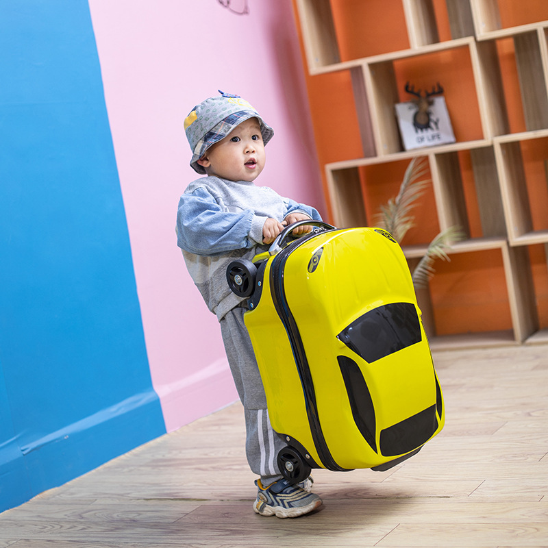 Caja de trolley de coche para niños de dibujos animados de moda, linda y sentada, maleta tridimensional, rueda universal, caja de regalo de LOGO imprimible