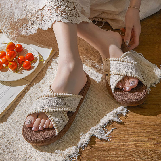 2025 New Style Linen Slippers Women's Spring and Summer Indoor Household Non-Slip Non-Stinky Feet Men's Home Four Seasons Sandals
