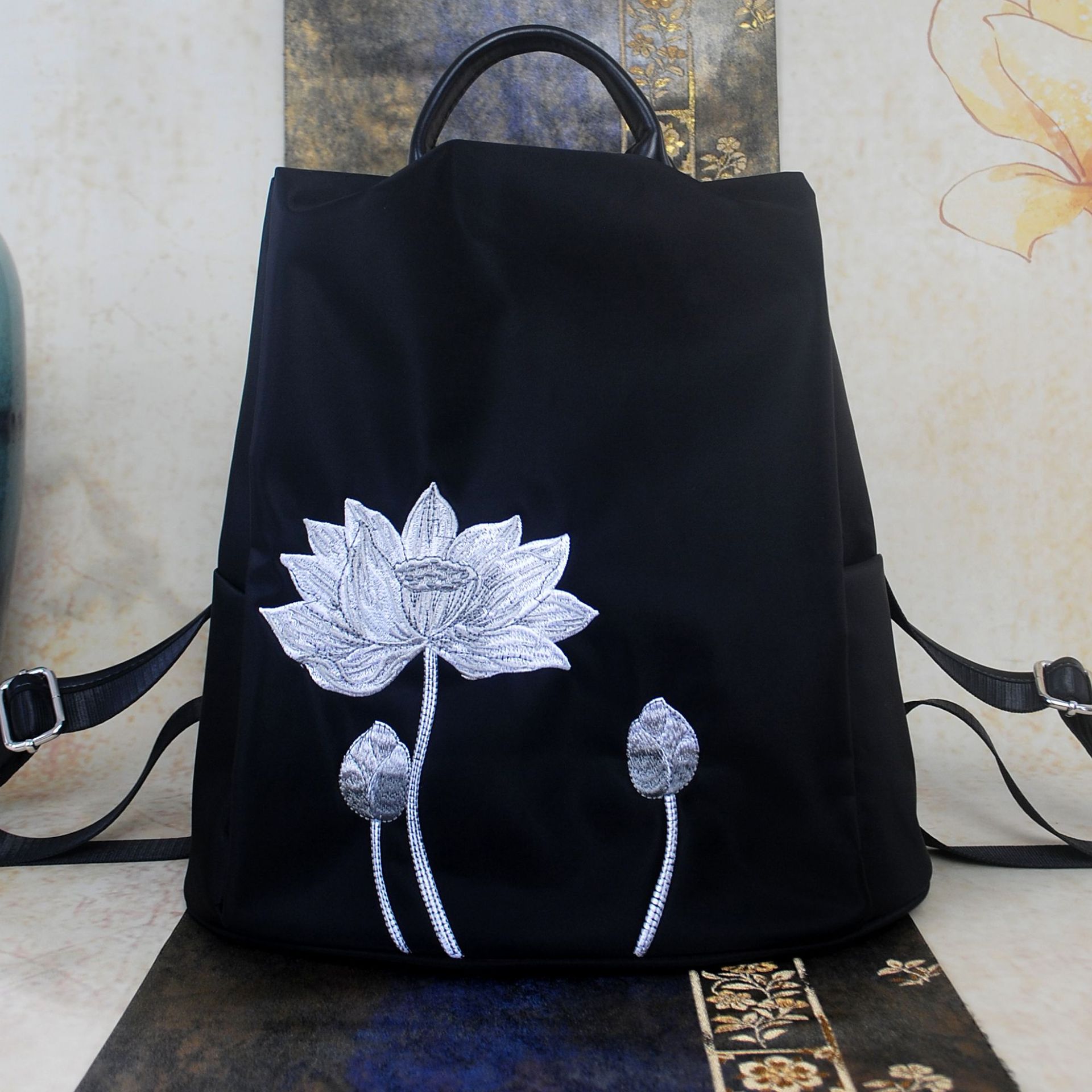 Large capacity ethnic style bag manufacturers embroidered women's versatile Oxford cloth shoulder bag embroidered women's bag wholesale
