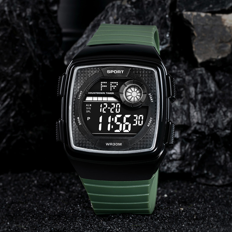 Tendencia de hombres cuadrados estudiantes adolescentes cronógrafo reloj electrónico alarma multifuncional luz nocturna reloj electrónico al por mayor