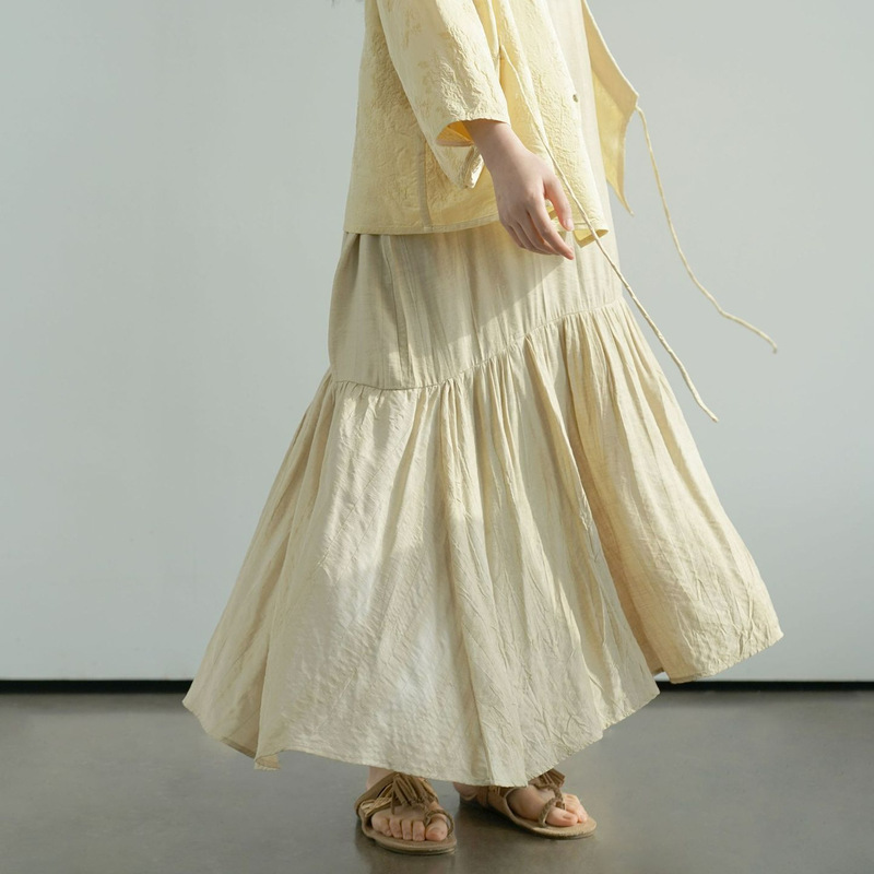 Original Artistic Retro Stir-fried Color Crumpled Extra-long Swing Dress All-match Travel Sling Dress L25047