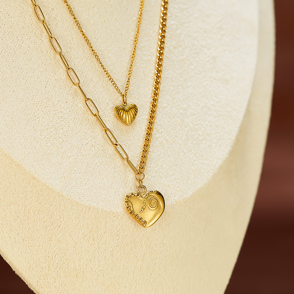 Titanium Steel Chain Material Lady Heart Shape Titanium Steel Wholesale Double Layer Necklaces