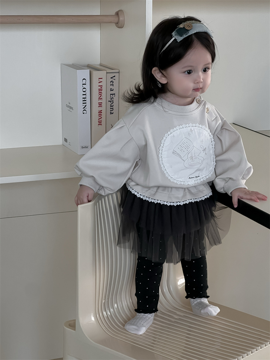 Conjunto de Sudadera y Vestido con Pantalón para Niñas de Algodón Juego de Dos Piezas para Otoño