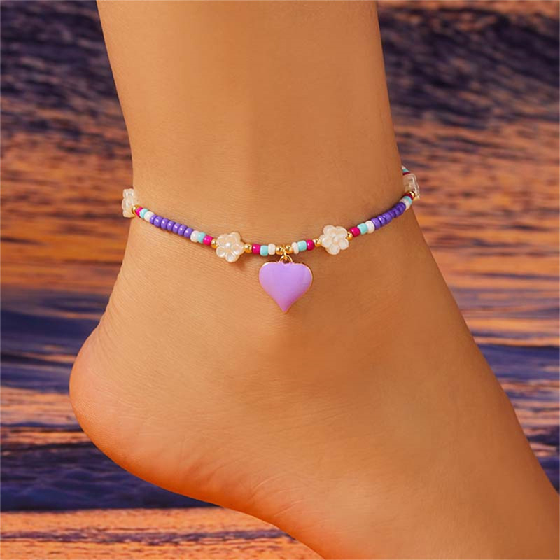 8g Weight Anklet Classification 1 Piece Quantity Holiday, Beach Occasion Seed Bead Material Heart Shape Pattern All Seasons Season Women's Gender Simple Style, Classic Style Style Wholesale Jewelry Simple Style Classic Style Heart Shape Seed Bead Anklet 2