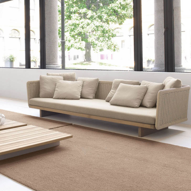 Sofá de jardín de ratán al aire libre Villa Garden B & B Sofá de teca nórdica simple al aire libre combinación de silla de mimbre tejida