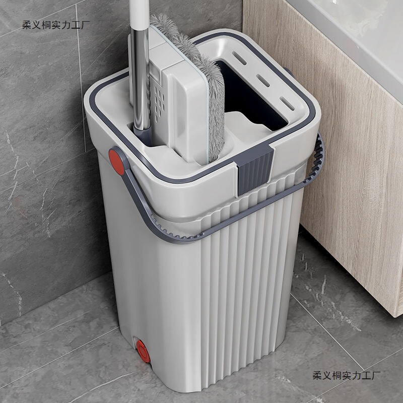 Scratch-Resistant Mop Bucket for Both Dry and Wet Use, Hands-Free Flat Mop for Home Use, Lazy Mop Cleaning Tool, One-Swipe Clean