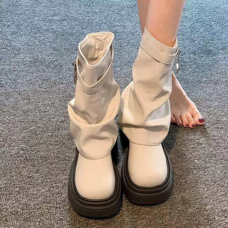 ботинки Интернет-знаменитости короткие ботинки для женщин 2025 осень и зима новые ботинки повседневные и стильные ретро универсальные брючные ботинки на толстой подошве