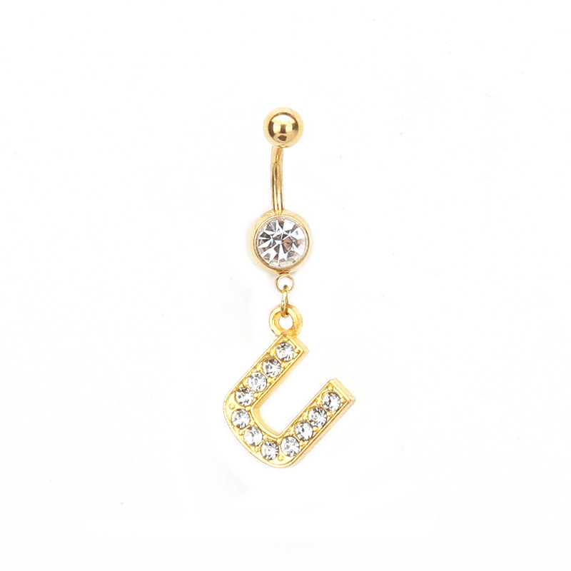Oro letras inglesas A- Z anti-alergia cuerpo piercing joyería de las mujeres ombligo clavo ombligo anillo AliExpress deseo