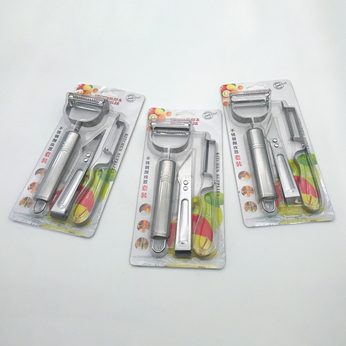 Stainless steel peeler three-piece set potato peeling knife smiley face grater skin scraper duck feather clip run street stall