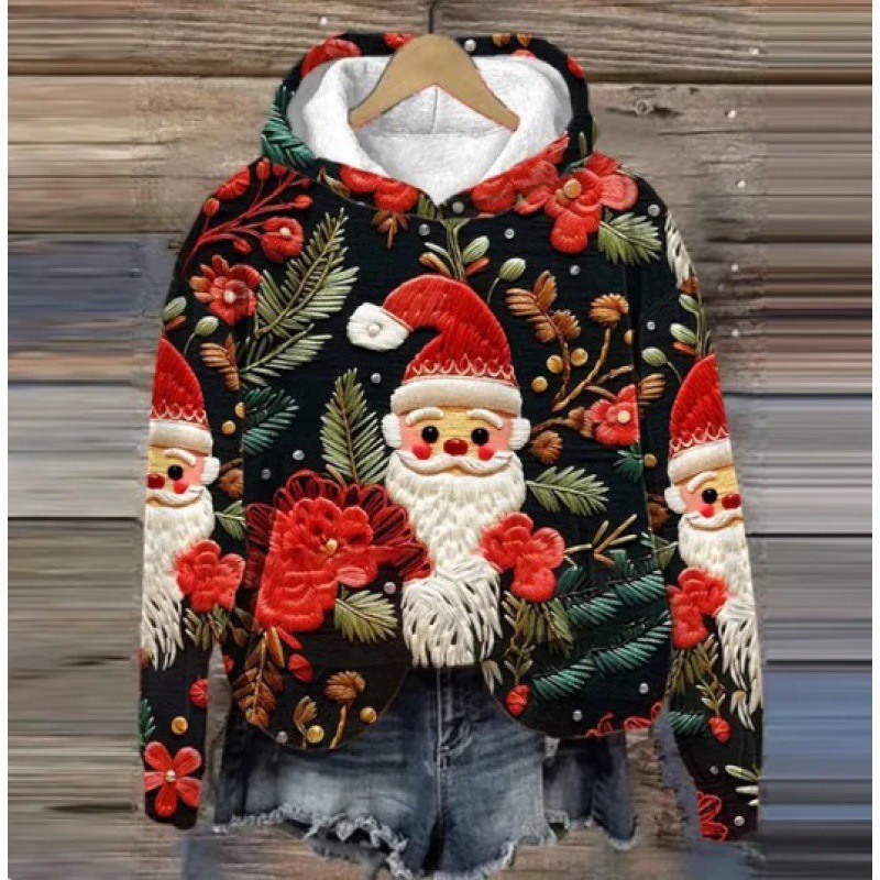 Moletom com capuz masculino com estampa divertida de Natal - Pulôver aconchegante com desenhos festivos, modelagem solta, manga longa, estilo streetwear_voghion.com