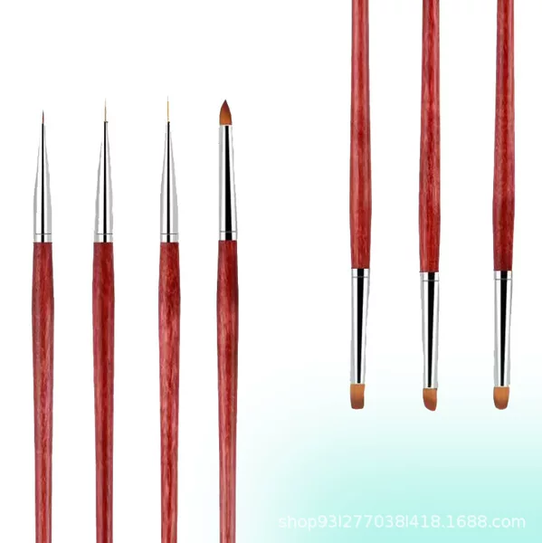 Painted Pull Line Pen Brush Manicure Pen Set Phototherapy Pen Fan-Shaped Nail Polish Glue Brush Mahogany Pole Manicure Tools Wholesale