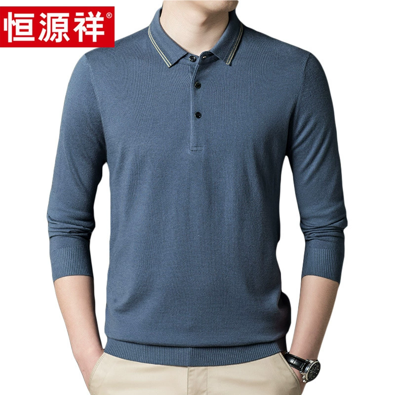 Мужская футболка с длинными рукавами Hengyuanxiang, Повседневная Деловая Тонкая Вязаная рубашка-поло с лацканами, осень 2022