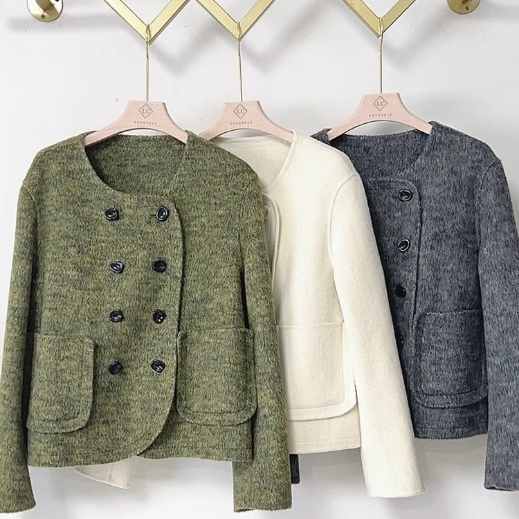 양면 캐시미어 코트 2023 새로운 스타일 작은 더블 브레스트 작은 샤넬 스타일 짧은 부드러운 모든 매치 모직 코트 여성
