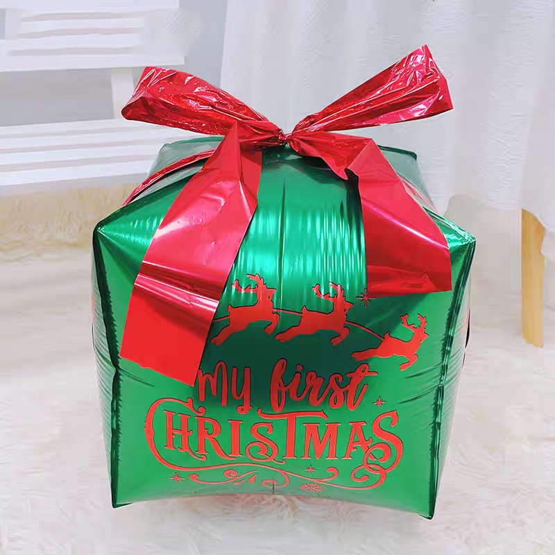 22 pulgadas 4D bola cuadrada caja de regalos de globo de película de aluminio decoración de Navidad decoración de globo comercio exterior transfronterizo