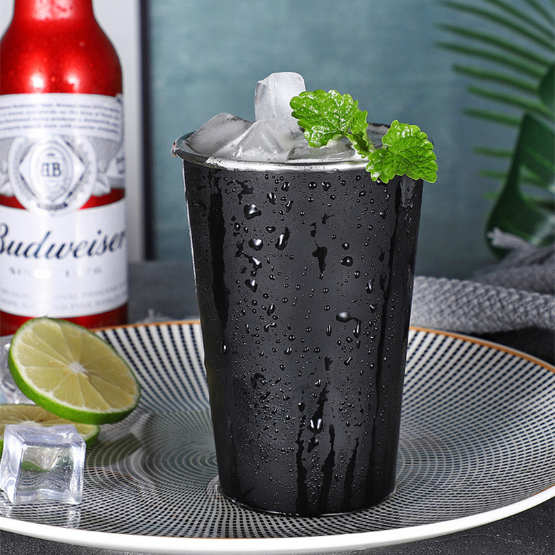 304不鏽鋼水杯冷飲杯口杯單層卷邊啤酒杯隨手杯吸管杯可激光logo