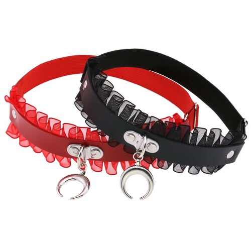 Punk bride hollow moon crescent pendant garter clip trendy lace sexy lace PU thigh ring garter belt