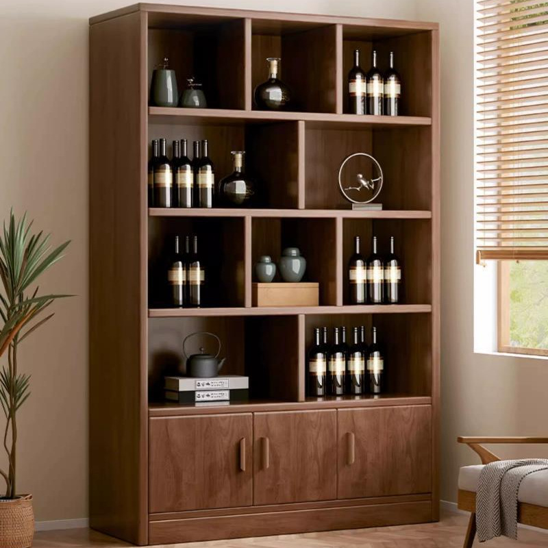 Solid Wood Wine Cabinet Home Living Room Storage Rack Display Cabinet Commercial Simple Small Entrance Cabinet Wall Partition Cabinet Wine Rack