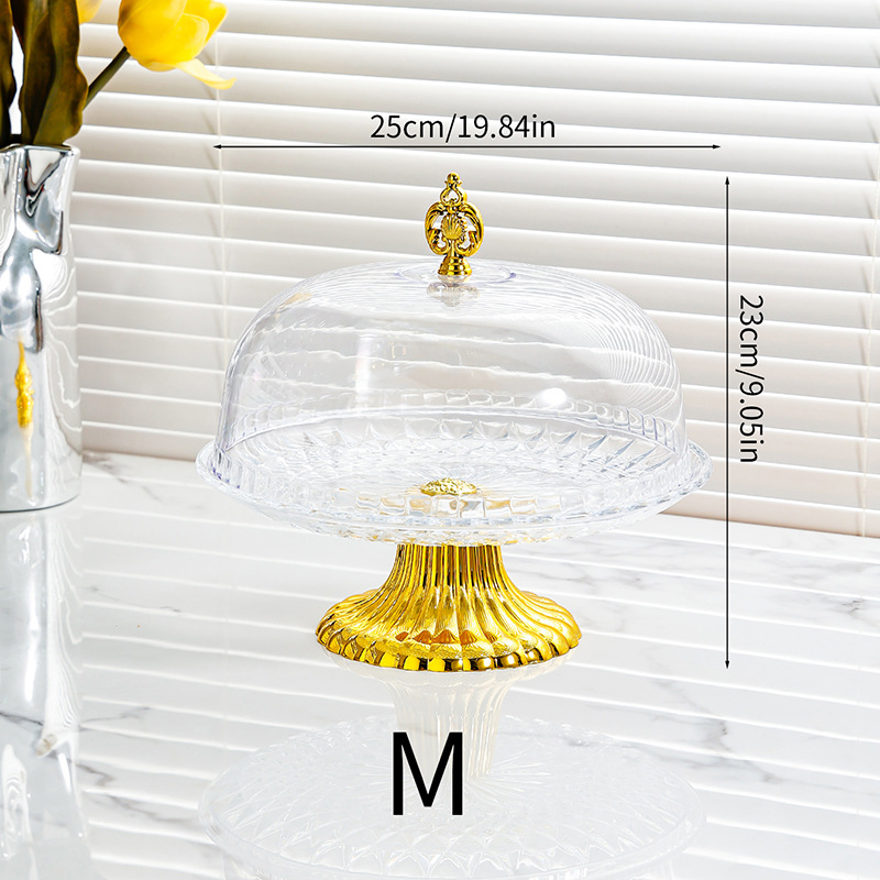 Bandeja de pastel redonda de plástico transparente de estilo europeo, mesa de exhibición de postres, bandeja de postre de fruta de pie alto creativo, adornos con tapa