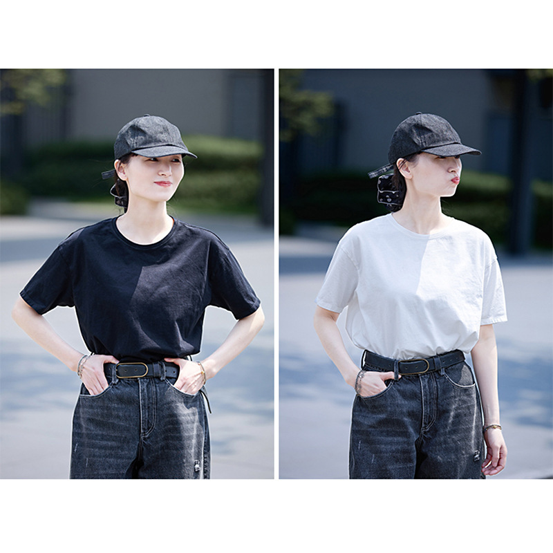 Summer Style [0 Miscellaneous Thoughts] Black and White Soft and Skin-Friendly Simple Loose Knitted T-Shirt Short-Sleeved Vest