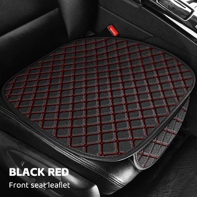 Cross-Border Popular Car Seat Cushion, Universal for All Seasons, Tie-Free Anti-Slip Three-Piece Set, Five-Seat Linen Seat Cushion, Drop Shipping (Universal seat cover) - black-and-red-front-row-leaflet-linen