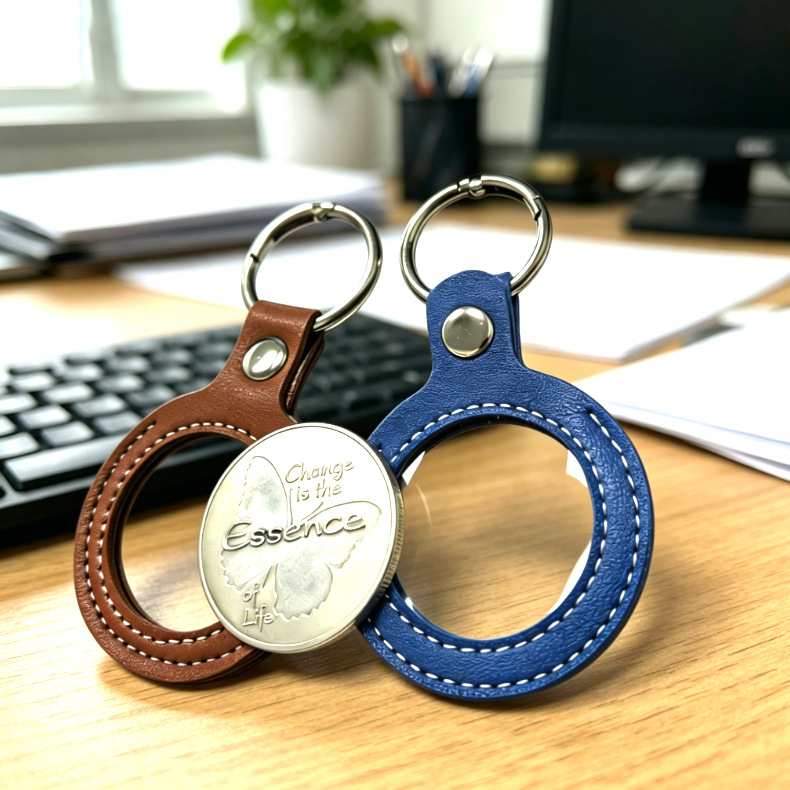 跨境现货皮革金属纪念币收纳袋珍藏钥匙扣挂包包金币钱币存放皮套