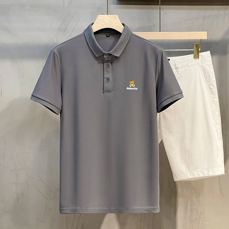 氷糸熊上着夏半袖シャツ襟襟poloシャツ男ビジネスカジュアル氷糸百合tシャツ男|undefined