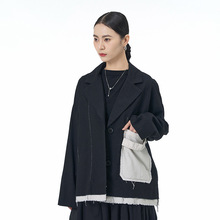棉麻做旧西装气质原创感外套2025秋季新款大码女装宽松显瘦32323