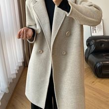 呢绒双面混色小个子长款瘦长宽松双排新款韩版外套赫本羊毛大衣