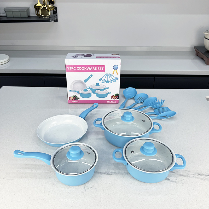 Utensilios de cocina de exportación de comercio exterior piedra médica nuevo desmontaje de 13 piezas wok olla de leche olla de sopa 13PC COOKWARE