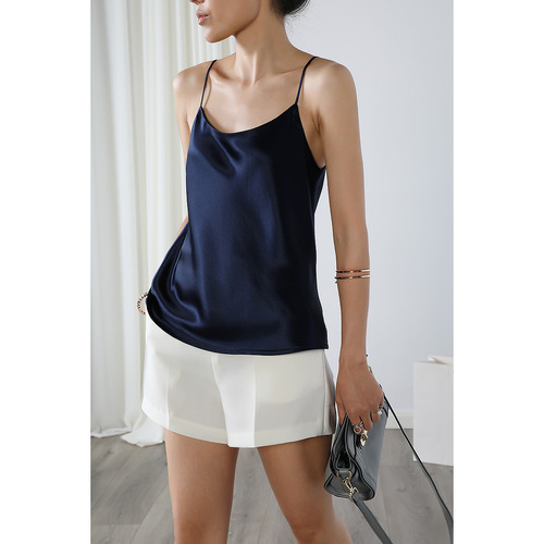 10-color triacetate deep U-neck bias-cut camisole with elegant satin interior, versatile for commuting alone