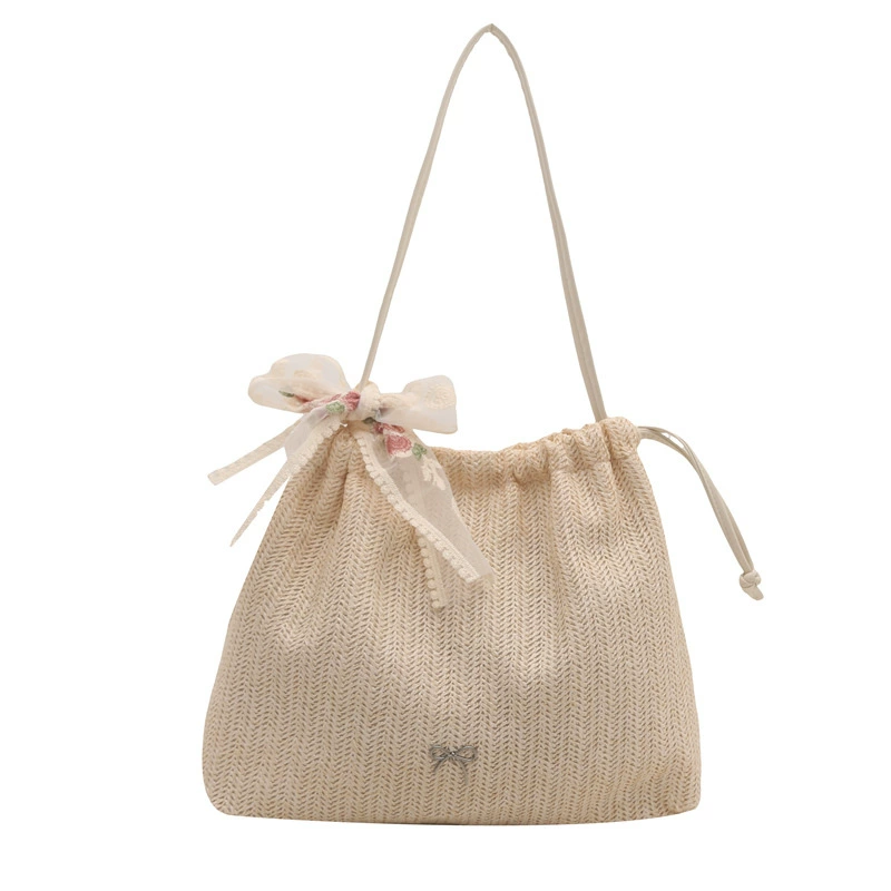 Capacious bucket, one-shoulder bag, straw beach fashionable shoulder bag, city style