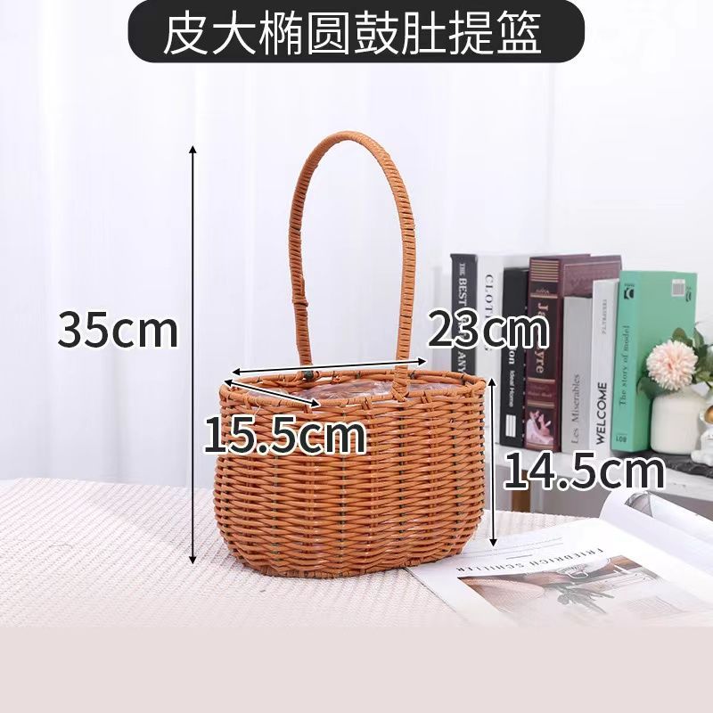 现货供应皮筋仿藤花篮 道具摆件手工编织藤编提篮 插花花篮批发