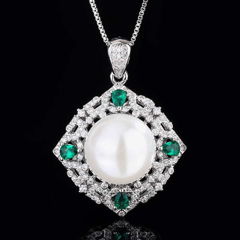 Zhuang Sheng joyas cobre inferior chapado en oro con incrustaciones de perlas fritillary coreano Esmeralda artificial diamante temperamento cuentas blancas traje