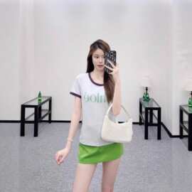 南油高品质chl寇家26ss早春螺纹撞色字母立体胶印纯棉短袖T恤女
