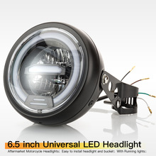 跨境热销摩托车配件6.5英寸LED复古圆形大灯带日行灯前照大灯总成