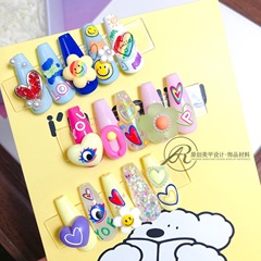 Tomoni sticker embossing 503, Love Nao collaboration 5D beauty nail sticker, Japanese back adhesive nail sticker with smiling face and heart