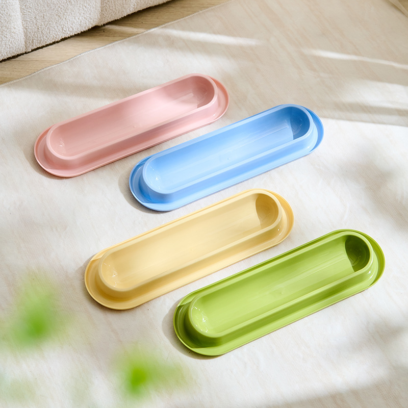 Colorful Dopamine Cat Bowl, Multi-Cat Long Strip Neck-Protecting Feeding Dish, Anti-Ant Feeding Tray, Pet Long Strip Feeder, Kitten Cat Food Plate