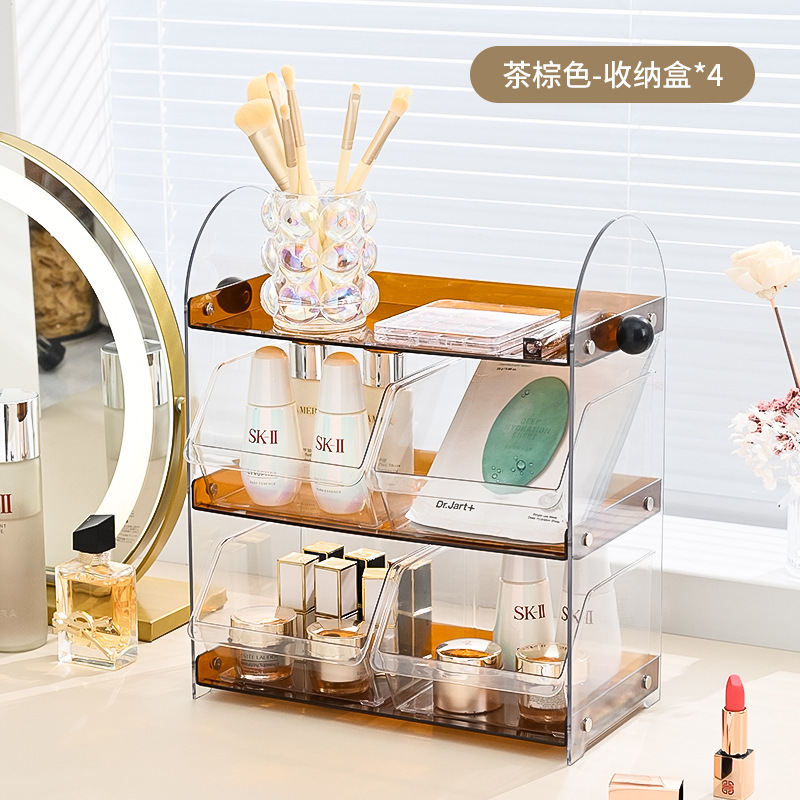 中古风化妆品收纳架轻奢高级感梳妆台多层式香水口红护肤品置物架|undefined