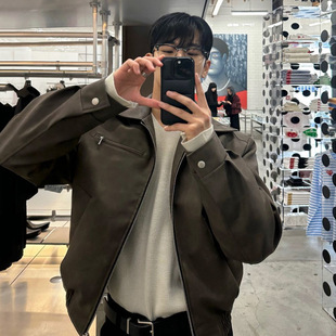 Bj Handsome Short Leather Jacket Men's Lapel Motorcycle Jacket Spring Loose Korean Style Trendyy Niche Leather Jacket