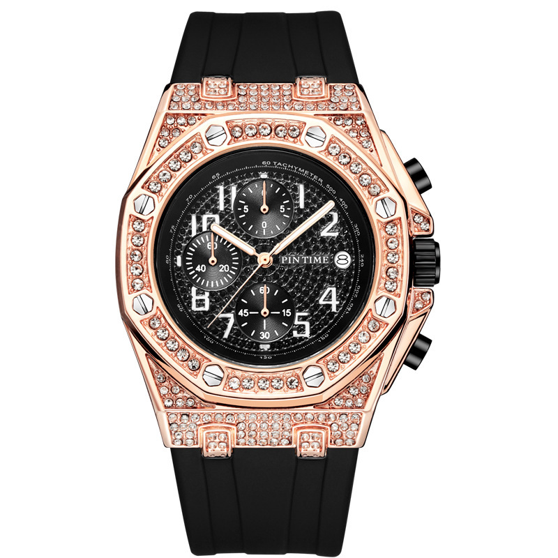 Men's Retro Personality Large Dial Chronograph Quartz Watch Diamond Encrusted Luminous Non-Mechanical_voghion.com
