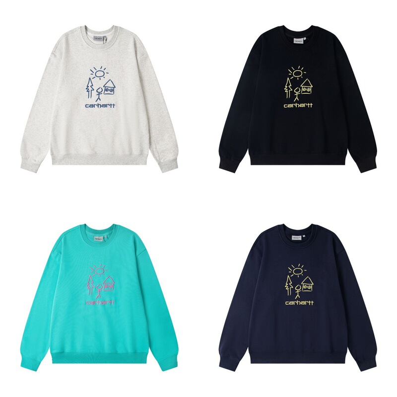 Carhartt-Wip Carhartt 25 Spring New Classic Stereo Embroider Pure Cotton Round Neck Sweatshirt for Men and Women