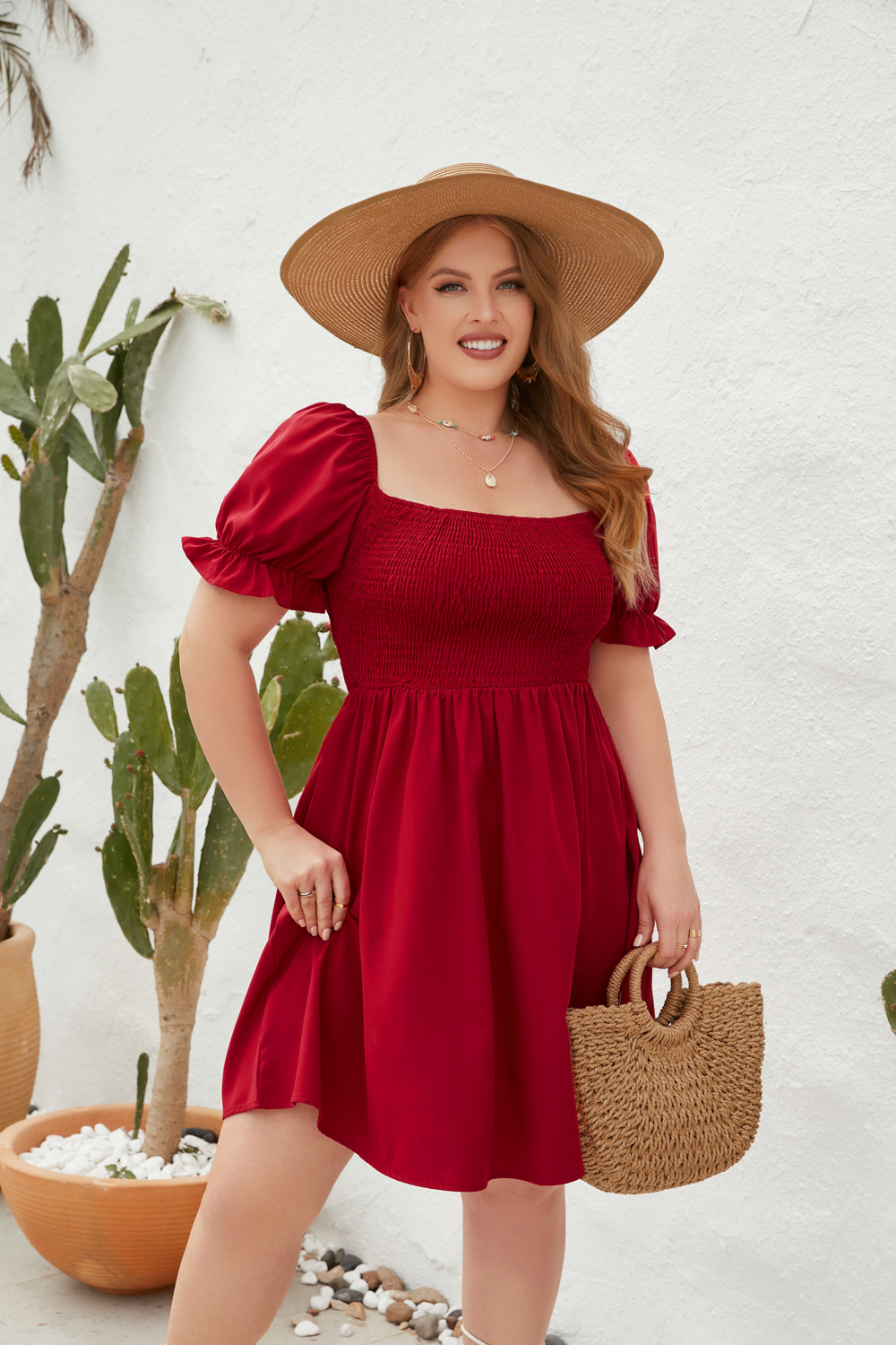 Rochie de damă cu mânecă lungă și evazată, cu guler pătrat și evazat, stil de călătorie_voghion.com